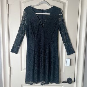 EnFocus Studio little Black Dress lace up V cut neck NWT